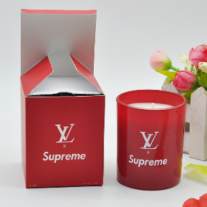 110克外噴紅色玻璃杯香薰蠟燭，彩盒包裝（可定制logo）